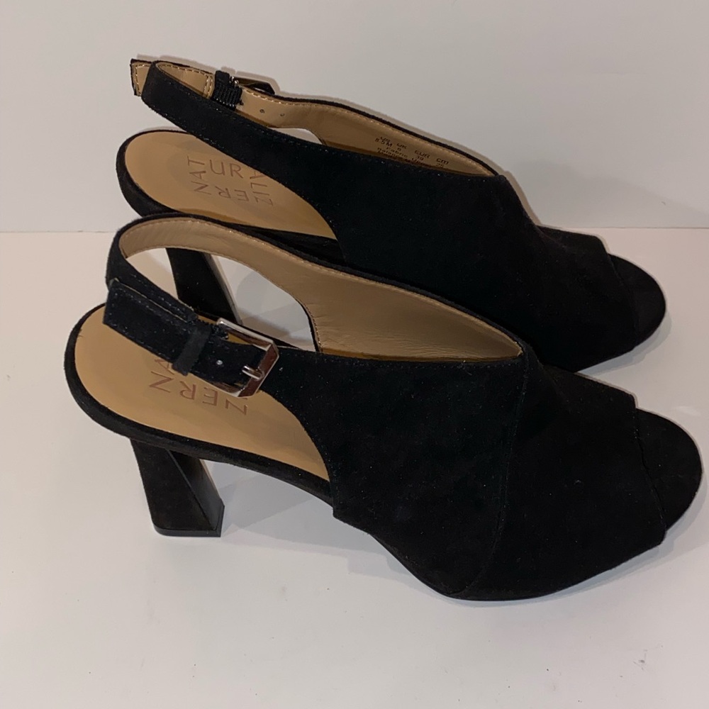 Naturalizer Harvel Slingback Peep Toe Pumps In Black Faux Suede Sz 8.5M